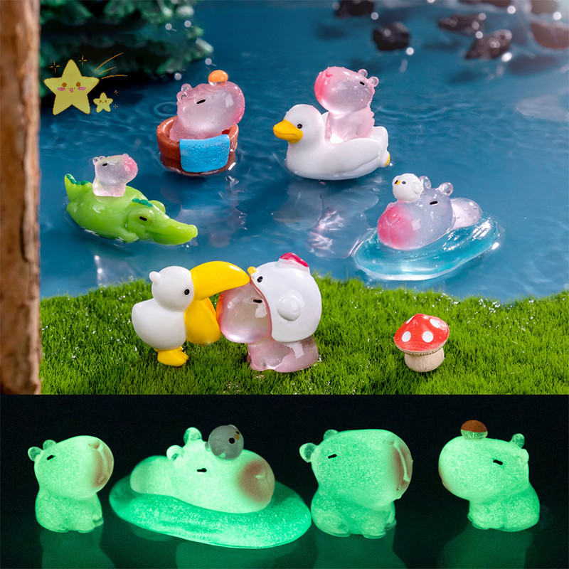 [JBTH] การ์ตูน Kawaii Luminous Capybara Micro ภูมิทัศน์เครื่องประดับ DIY Creative อุปกรณ์ตกแต่งบ้านงานฝีมือมินิน่ารักหุ่นของขวัญ [JB]