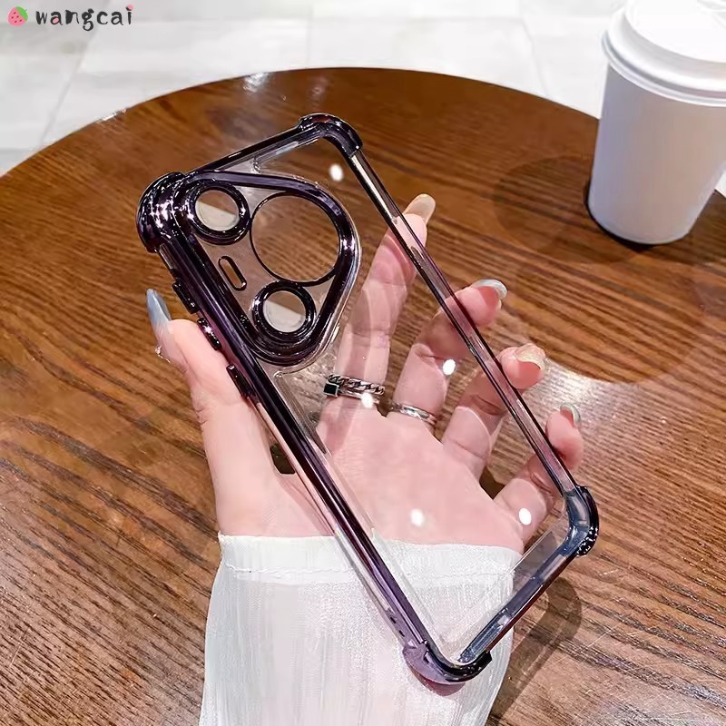 สําหรับ Huawei Pura 70 P60 P50 P40 P30 P70 Pro Plus Ultra เคสโทรศัพท์พร้อมฟิล์มเลนส์กล้องชุบเงา Shining ง่ายโปร่งใสสี่มุมถุงลมนิรภัยกันกระแทกปลอกอ่อนกรณีฝาครอบ
