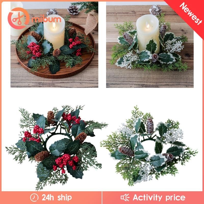 [Mibum] เสาเทียนแหวน Berries เทียนแหวนพวงหรีดโต๊ะประดิษฐ์ Centerpieces
