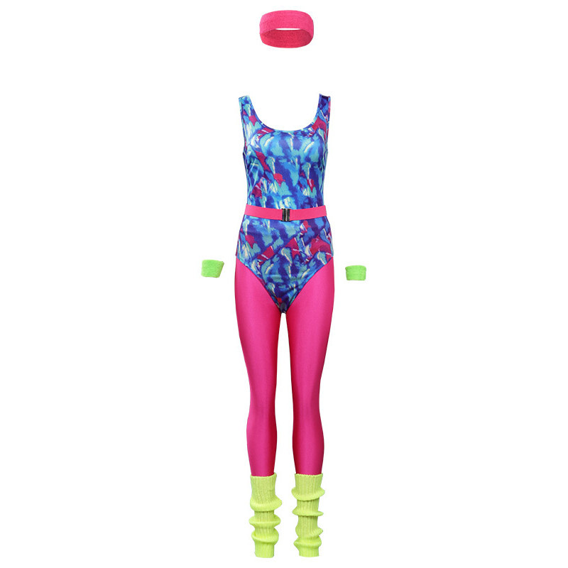 6 ชิ้น/เซ็ตผู้ใหญ่ผู้หญิง 80s Hippie Disco คอสเพลย์เครื่องแต่งกายชุด Sportwear Retro ฮาโลวีน Carnival ชุด
