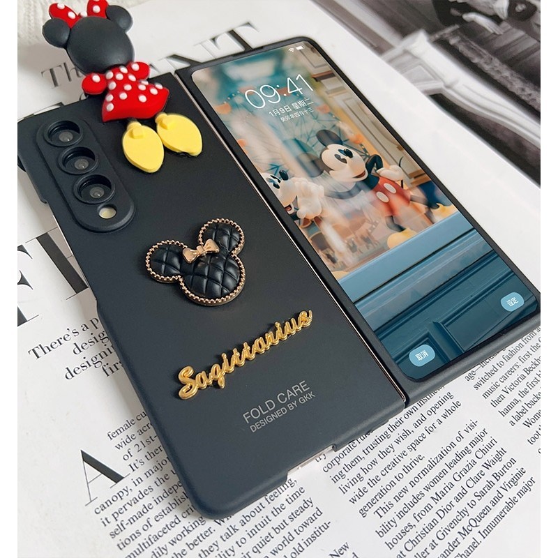 แฟชั่นเกาหลีสุดน่ารัก 3D การ์ตูน Mickey Minnie สีดํา Matte Skin Case สําหรับ Samsung Galaxy Z พับ 7 6 5 4 3 2 5G - รูปที่ 3