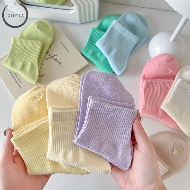 จัดส่งที่รวดเร็ว✨ถุงเท้าข้อสั้นแบบบางฤดูร้อนและฤดูใบไม้ผลิผ้าฝ้ายแท้สีแคนดี้สไตล์ญี่ปุ่นกันลื่นเรียบง่ายถุงเท้าสำหรับผู้หญิง-XINYIA1 - รูปที่ 2