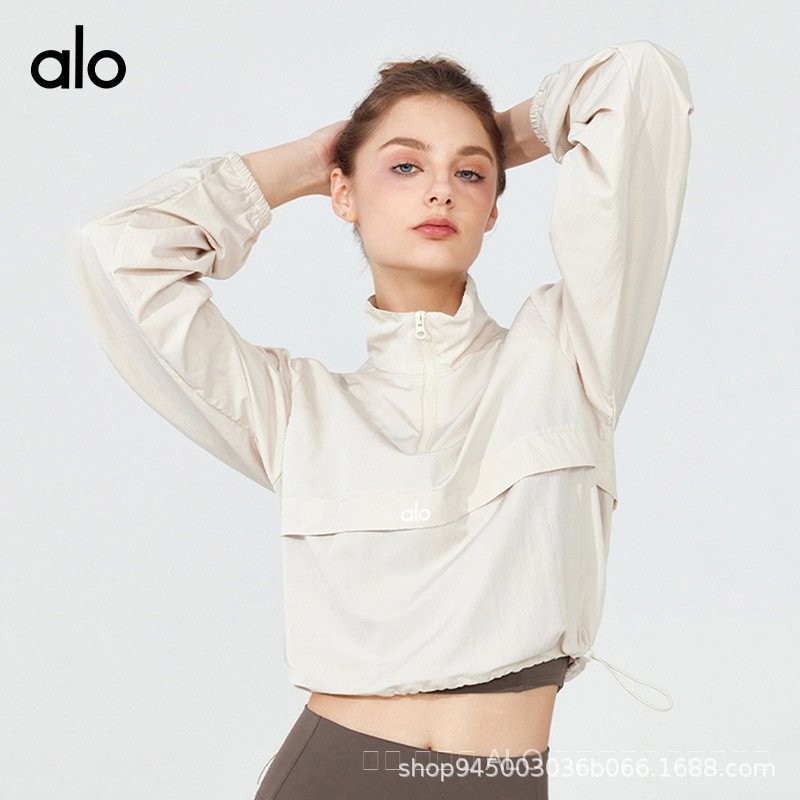 alo yoga เสื้อโยคะกันลมเสื้อโยคะกันแดดลำลองแบบบางเสื้อแจ็คเก็ตกีฬาทรงหลวมแขนยาว FL