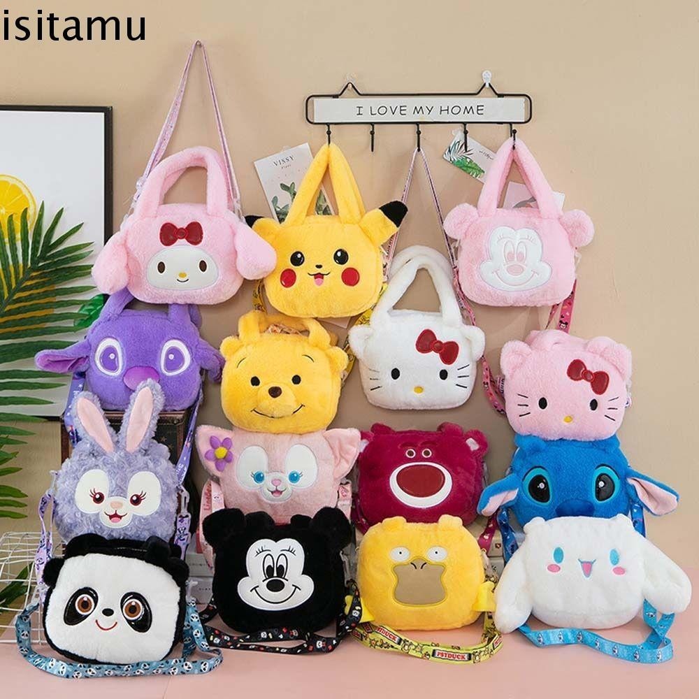 Isitaft Plush Melody กระเป๋าสะพาย, Cinnamoroll Bear Hello Kitty ข้อความกระเป๋า, แฟชั่น Micky Mouse Doraemon Crossbody Bag Stitch กระเป๋าถือหญิง/หญิง