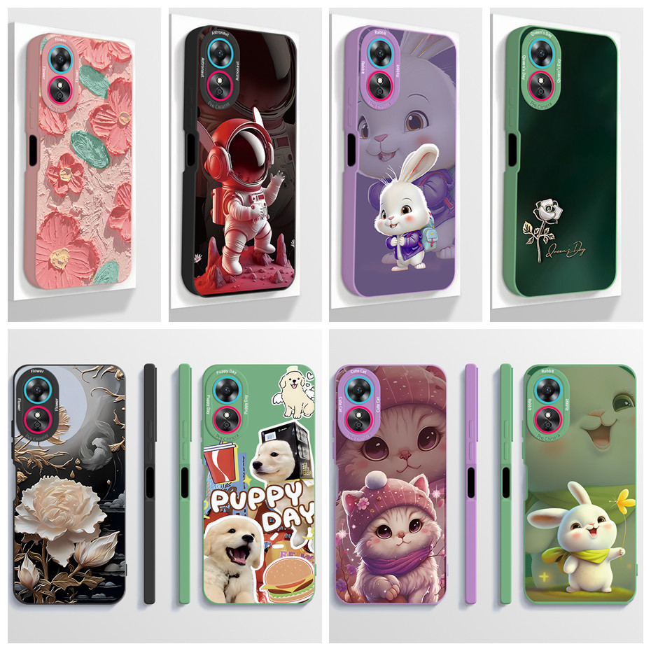สําหรับ OPPO A18 A38 CPH2591 CPH2579 ความงามการ์ตูนนักบินอวกาศกันกระแทกกันชนซิลิโคนเหลวนุ่มเคสโทรศัพท์