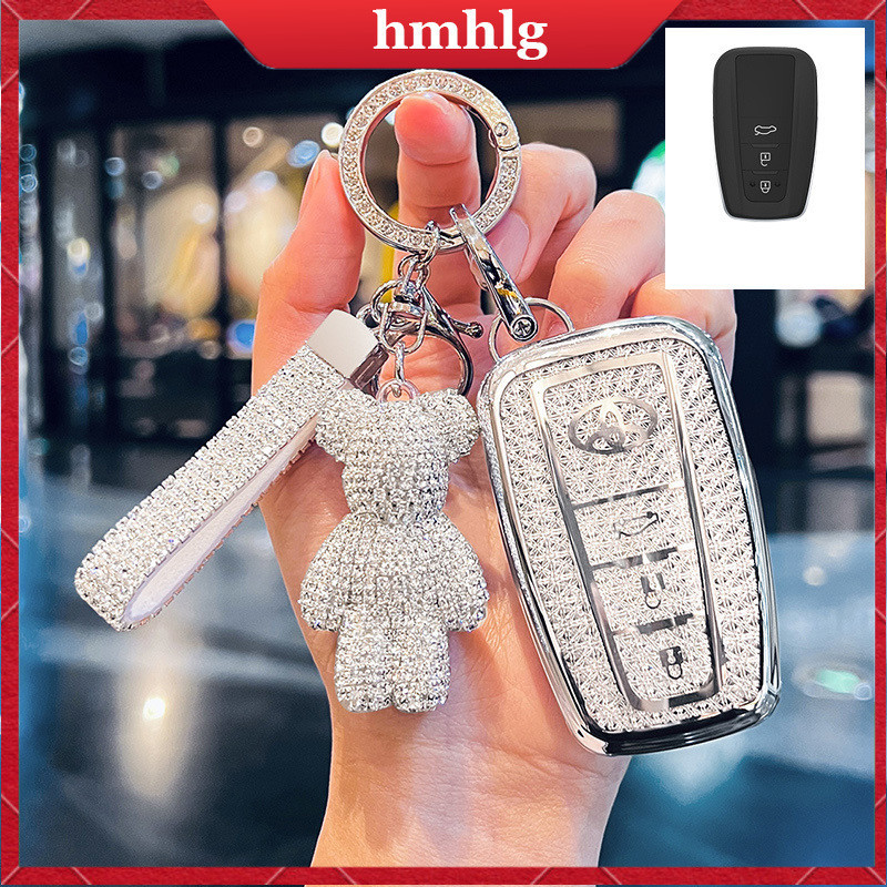 ชุบ Bling TPU ฝาครอบกุญแจรถสําหรับ Toyota Corolla Altis Corolla Cross Camry CHR RAV 4 ผู้ถือพวงกุญแจขอบเงิน