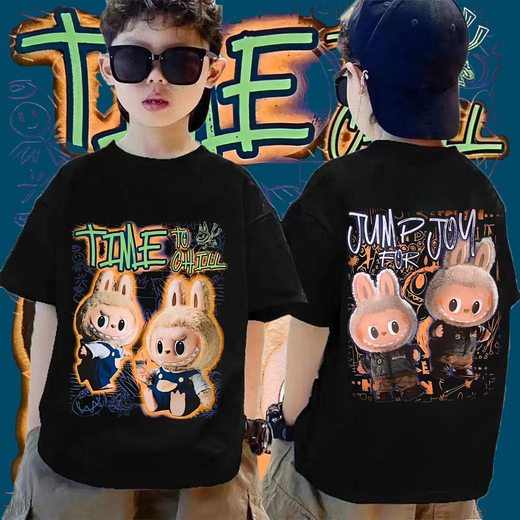 (จัดส่งตลอด 24 ชั่วโมง)Kids T shop 8 สี Popmart Labubu T-shirt สบาย ๆ เด็กน่ารักเสื้อยืดเด็กชายและเด็กหญิงด้านบน
