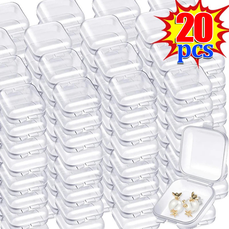 กล่องเก็บเครื่องประดับแบบใส-กล่องพลาสติกขนาดเล็กแบบพกพา-ภาชนะเก็บกันฝุ่นพร้อมฝาปิดบานพับ-สําหรับลูกปัดเครื่องประดับต่างหูที่อุดหูฝ