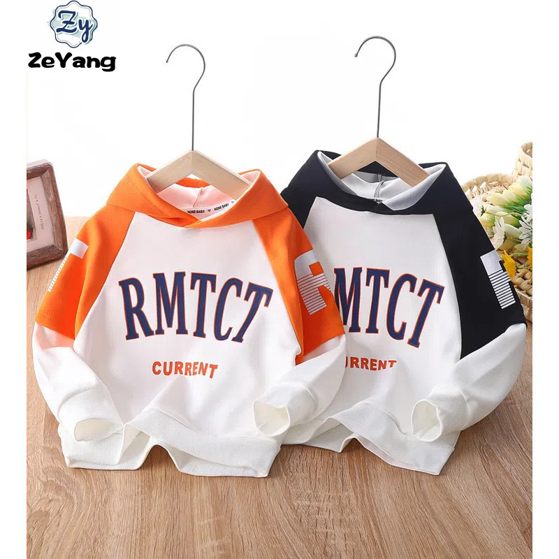 [ZY] 100-170 ซม.พร้อมสต็อกเด็ก Casual Sweatshirt Hooded Sweatshirt ปลอมสองชิ้นแขนยาวฤดูใบไม้ร่วงฤดูหนาวเด็กทารกแฟชั่นเสื้อยืดหลวมยาว T