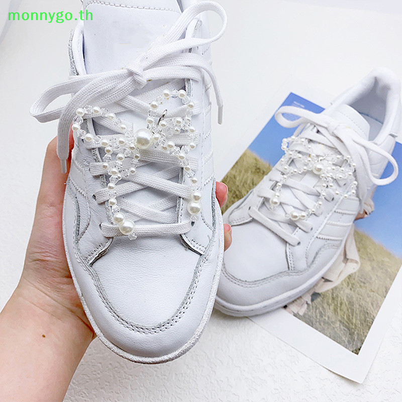 Monnygo เกาหลีหวานลูกปัดโบว์รองเท้าตกแต่ง Bowknot เชือกผูกรองเท้าหัวเข็มขัดสําหรับสาวรองเท้าผ้าใบลําลอง Ch Accessoriesเกาหลี Pearl Bow รองเท้า Charm หวานลูกปัด Bowknot รองเท้าหัวเข็มขัด