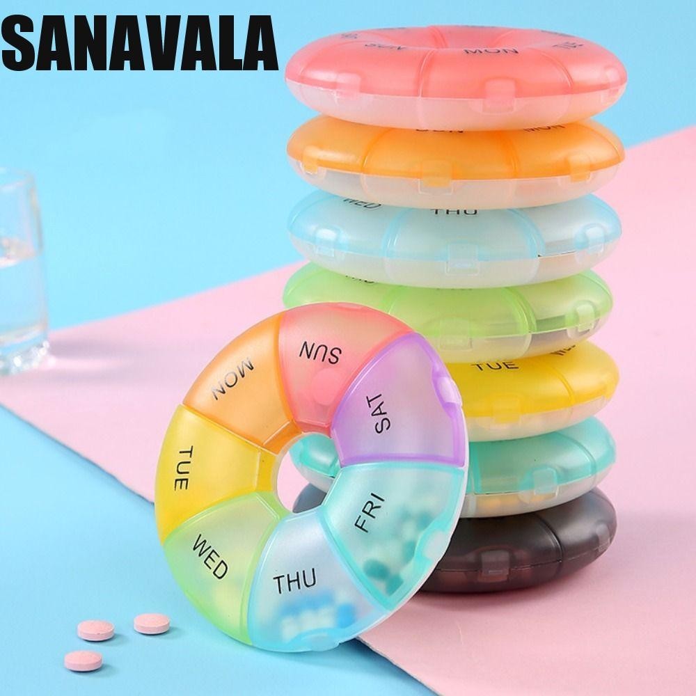 Sanavala กล่องยารายสัปดาห์, แบบพกพาสะดวก Travel Pill Case, Organizer Dispenser Case Colourful 7 วันรายสัปดาห์กันน้ํา Mini Pill Box ผู้สูงอายุ