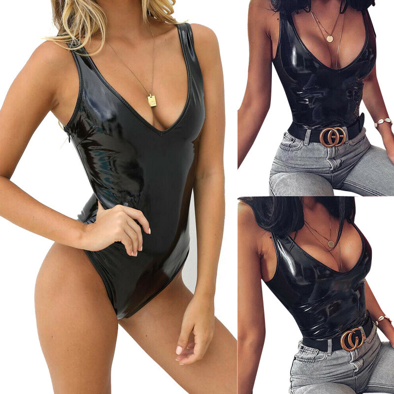 ผู้หญิงเซ็กซี่ด้านล่างเปิด Crotch หนัง Camisole สำหรับเพศเร้าอารมณ์ด้านล่าง Crotchless Bodysuit โป๊ 