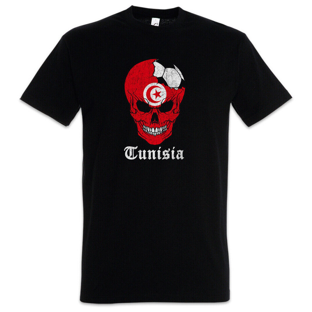 Tunisia Football Skull I Tunisian Flag Flag Football Banner เสื้อยืด Tunisia