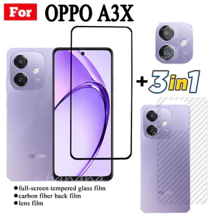 3 IN 1 OPPO A3x ฟิล์มกระจกนิรภัยสําหรับ OPPO A3 Pro 5G A60 4G คลุมทั้งหมดป้องกันหน้าจอกระจก + ฟิล์มเลนส์กล้อง + ฟิล์มด้านหลัง