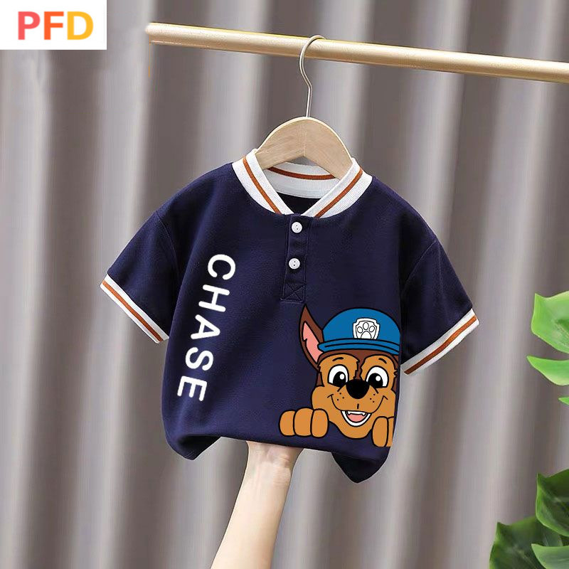 เสื้อยืดแขนสั้นฤดูร้อนสไตล์ใหม่เด็กเสื้อโปโลผ้าฝ้ายแท้ครึ่งแขน paw patrol