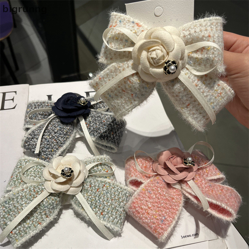 👑👑[ขาวดำ·ไว้ทุกข์]Bigrunng Handmade ผ้า Camellia ดอกไม้โบว์คลิปผม Barrettes Headdress ฤดูใบไม้ผลิคลิปสําหรับผู้หญิงแฟชั่นผมหางม้าอุปกรณ์เสริมผม SG