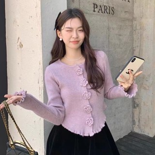 X xxxxx รู้สึกเชื้อราขอบสามมิติ Camellia สีชมพูเสื้อกันหนาวผ…