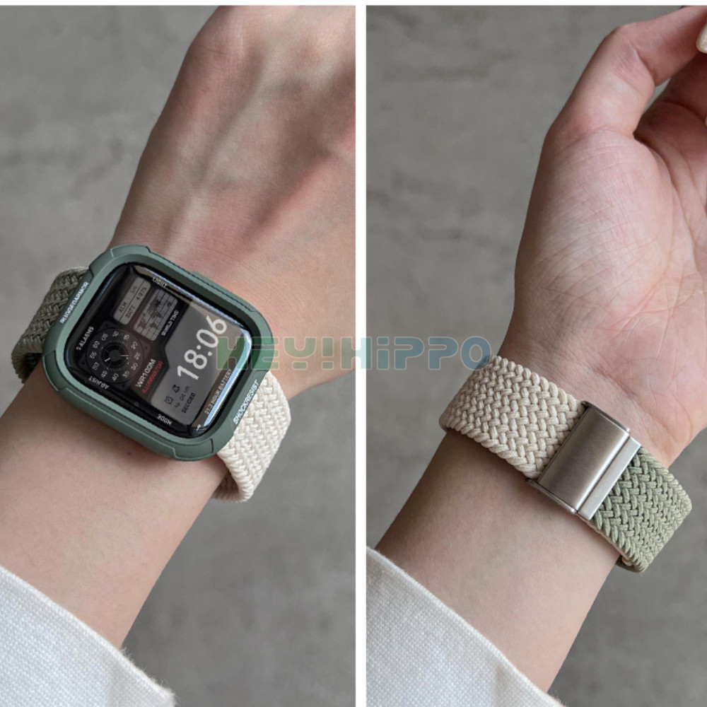 ทอไนลอนสายนาฬิกาสําหรับ iwatch Ultra2 49 มม.สี block หัวเข็มขัดสายนาฬิกาเปลี่ยนในไม่กี่วินาที ultra watchcase สําหรับ iwatch Series 9 8 7 se2 se 6 5 4 45 มม.41 มม.44 มม.40 มม.cas
