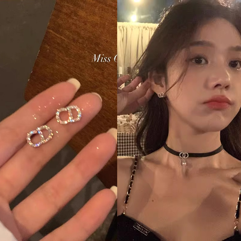 Bling Shine Mini Letter Ear Stud ต่างหูเจาะหูเครื่องประดับอุปกรณ์เสริม