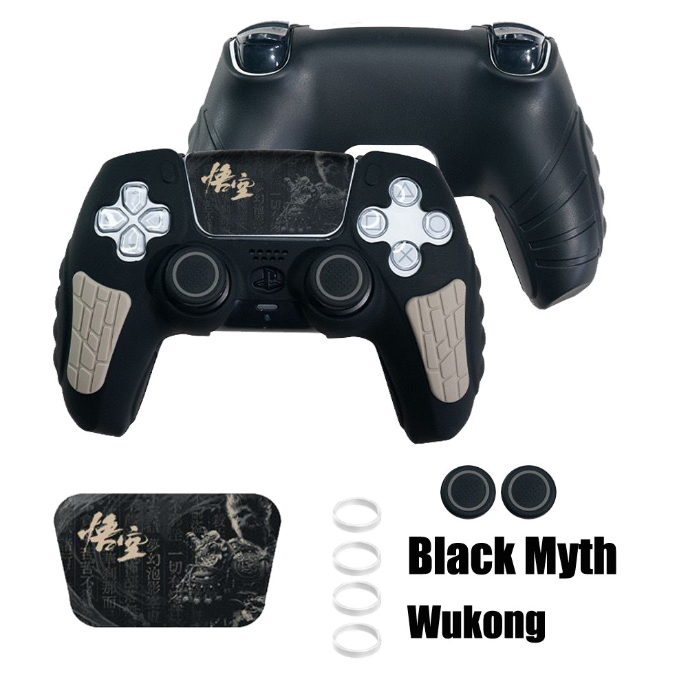 Black Myth Wukong ซิลิโคนสําหรับ PS5 Controller Anti-Slip ผิวสําหรับ PS5 Slim Dual Sense Controller พร้อม Thumb Grip Caps, จอยสติ๊กป้องกันและฝาครอบสติกเกอร์