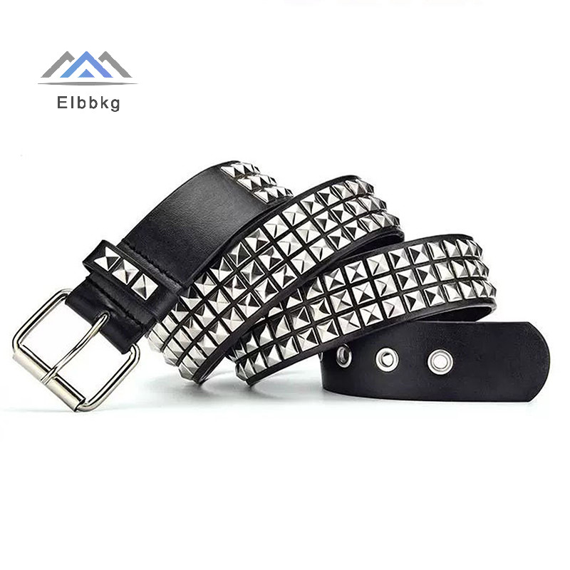 EIbbkg Rivet Hollow Bullet ตกแต่งเข็มขัดแฟชั่นสุภาพสตรีหนัง Studded ของขวัญ Mans Goth Rock ปรับผู้หญิง Punk เข็มขัดสีดําขาย