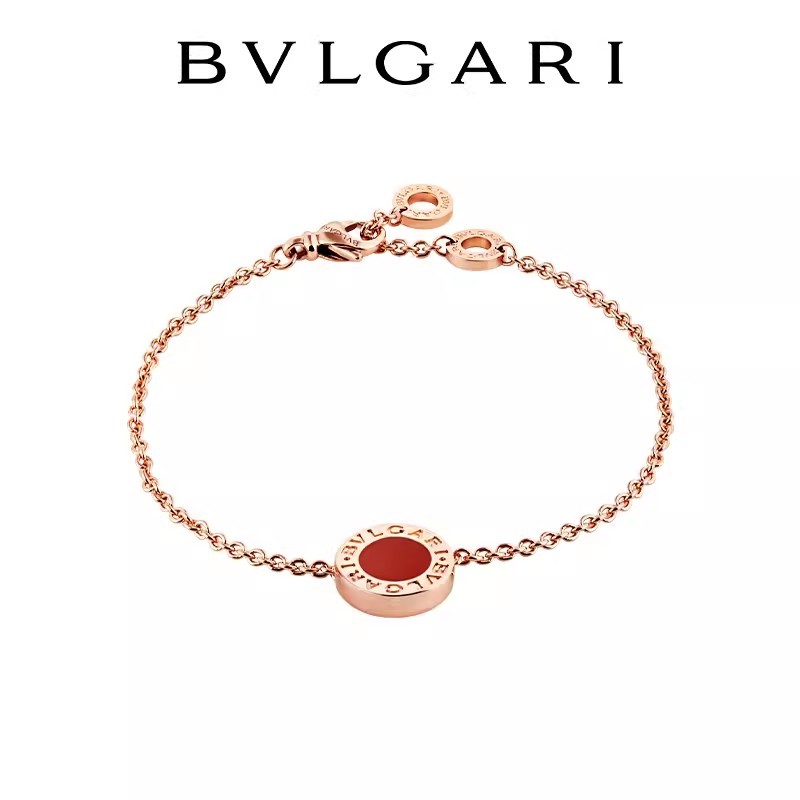 [พร้อมกล่อง] Bvlgari BVLGARI BVLGARI BVLGARI BVLGARI Rose Gold Carnelian Round Jewelry สร้อยข้อมือสอ