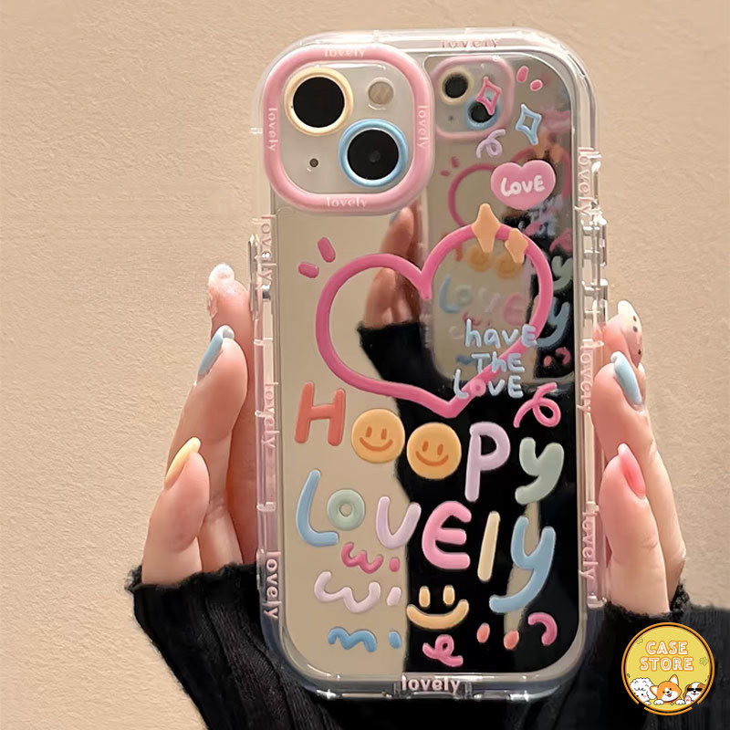 การ์ตูนน่ารักลวดลายกระจกเคสที่เข้ากันได้สำหรับ IPhone 11 15 13 14 12 Pro Max 7Plus XR 15 7 8 14 Plus X XS Max SE 2020