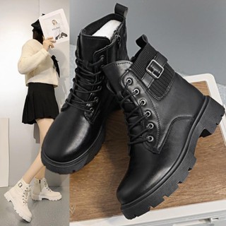 ขนาด 35-40 รองเท้าบูทสตรีสไตล์อังกฤษใหม่รองเท้าลําลองเข็มขัด…