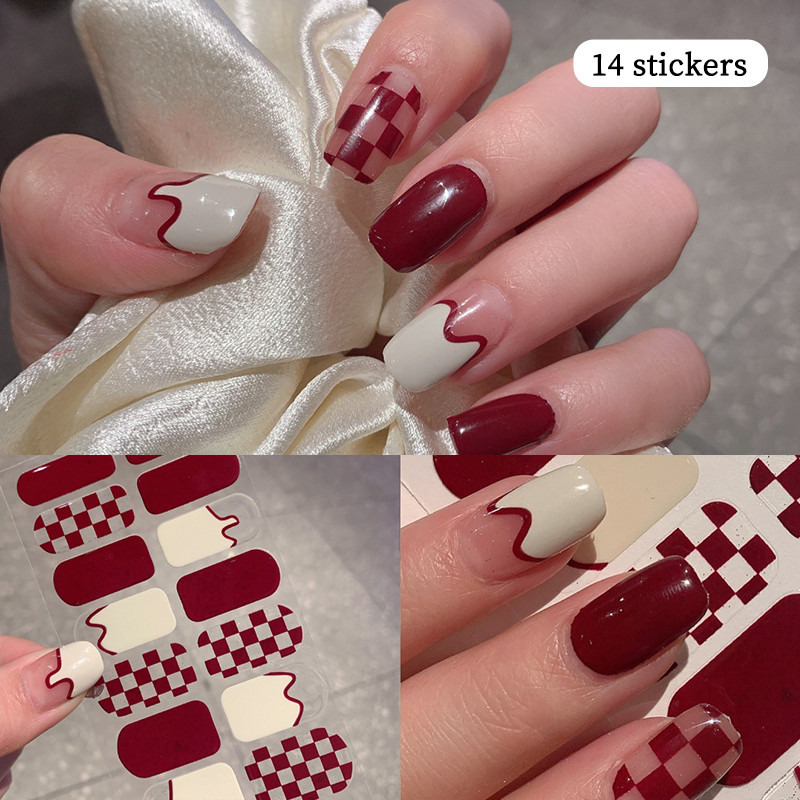 Ur น้ําตาล 14Tips สติ๊กเกอร์ติดเล็บดอกไม้กาวคลุมทั้งหมด เจลเล็บ Wraps DIY แต่งเล็บ Decals