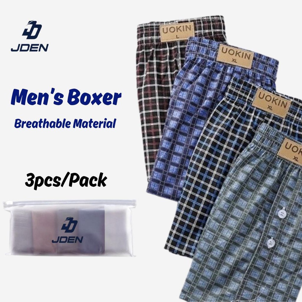 JDEN x UOKIN 3 ชิ้นชุดกางเกงบ็อกเซอร์ผู้ชาย - Seluar Dalam Lelaki สบายระบายอากาศได้