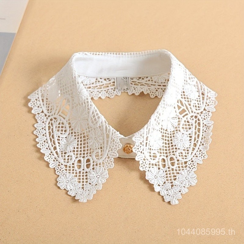 สีดำ/ สีขาวลูกไม้คอปกปลอม, สง่างามกลวงออกเท็จปก, สไตล์การพักผ่อนจับคู่เสื้อกันหนาวปกปลอมสำหรับผู้หญิง