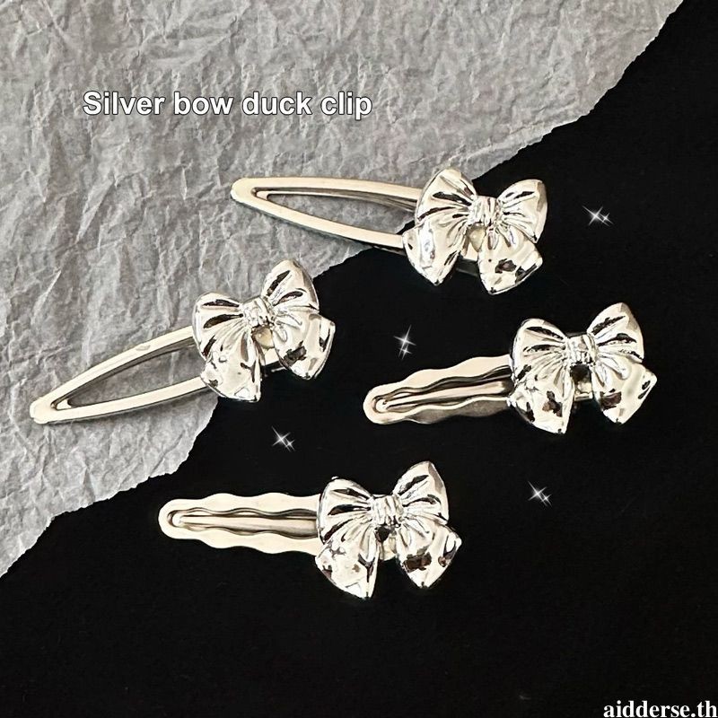 aidderse.thSimple Silver Bow Duckbill Clip กิ๊บติดผมอเนกประสงค์ Elegant Headdress Student Bangs Clip-
