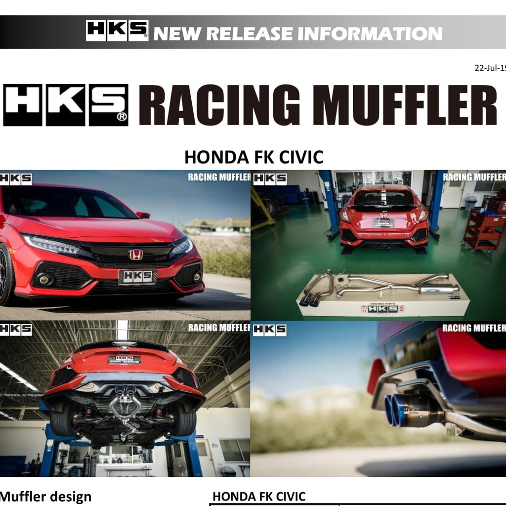 ท่อไอเสีย Hks Exhaust ตรงรุ่น honda civic fk 1.5 turbo ปลาย Racing Titanuim ท่อออกกลาง เครื่อง L15B 