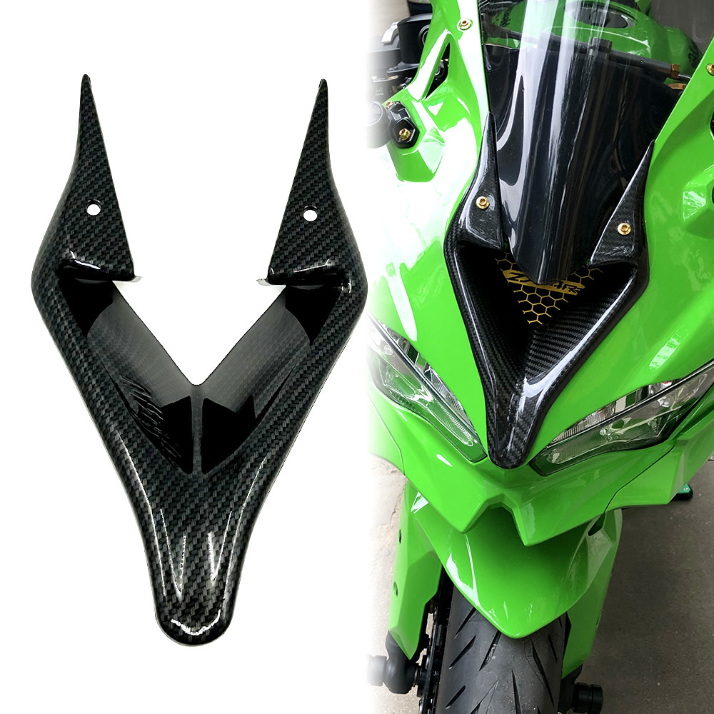 ร้านคนไทยรับประกัน ของแต่งซ่อมแรมแอร์ด้านหน้าคาร์บอนเคฟล่า kawasaki zx4r  zx4rr ตัวเสริมจมูกมอเตอร์ไ