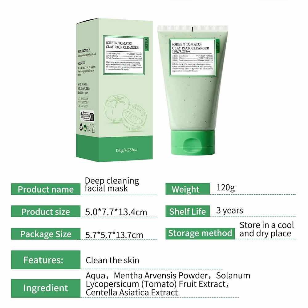 Green Tomato Clay Pack Cleanser Puree Mask Cleaner Cleansing Moisturizing Pore Deep