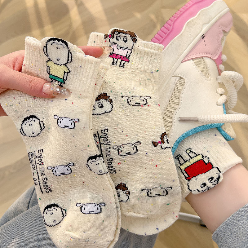 Ladies socks cute cartoon pattern calves socks solid color casual socks