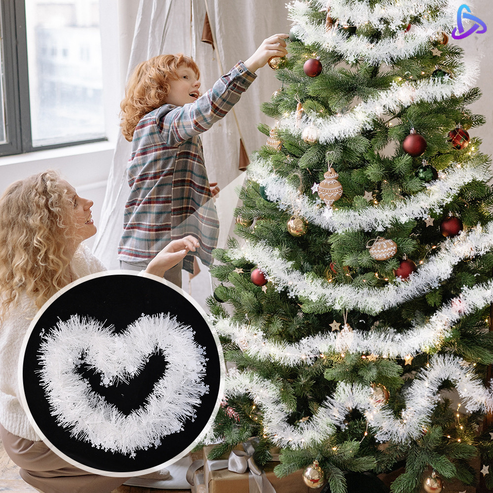 ต้นคริสต์มาส DIY เกล็ดหิมะสีขาวออกแบบแขวนหวาย-สุขสันต์วันคริสต์มาสพลาสติก Tinsel พวงหรีดริบบิ้น 2025 Home Party Decor