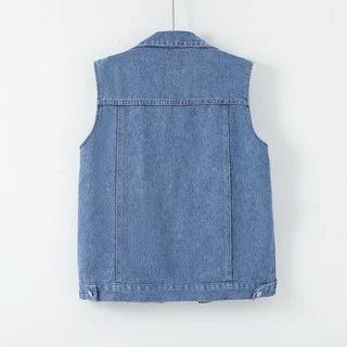 กระเป๋าใหญ่ All-Match Denim เสื้อกั๊กแจ็คเก็ตผู้หญิงฤดูใบไม้ผลิฤดูใบไม้ร่วงสไตล์ใหม่เวอร์ชั่นเกาหลีหลวม Slimmer ดูเสื้อกั๊กด้านบน