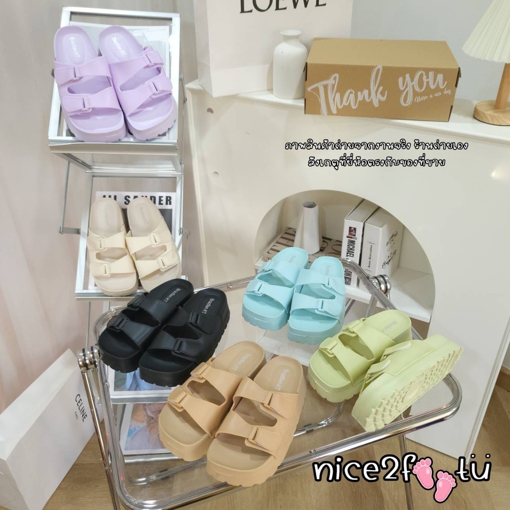 nice 2 feet u พร้อมส่งในไทย NEW 818-2 รองเท้าแตะเสริมส้น5cm รองรับน้ำหนักได้ดี ดีเทล2เส้น