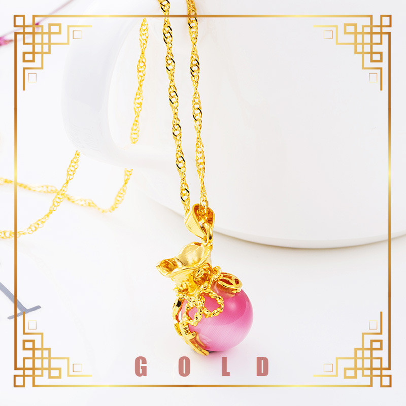 [Lucky K Gold] Retro Lucky Bag Wealth Character Good Luck Cat Eye Bead Pendant