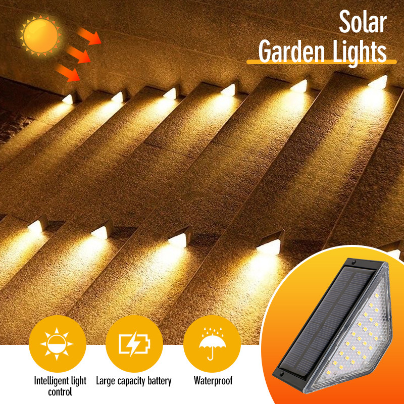 Solar Light พลังงานแสงอาทิตย์ กันน้ํา โคมไฟติดผนัง Led ไฟติดบันได ไฟติดรั้ว โซล่าเซลล์ ไฟสีเหลือง ไฟพลังงานแสงอาทิตย์