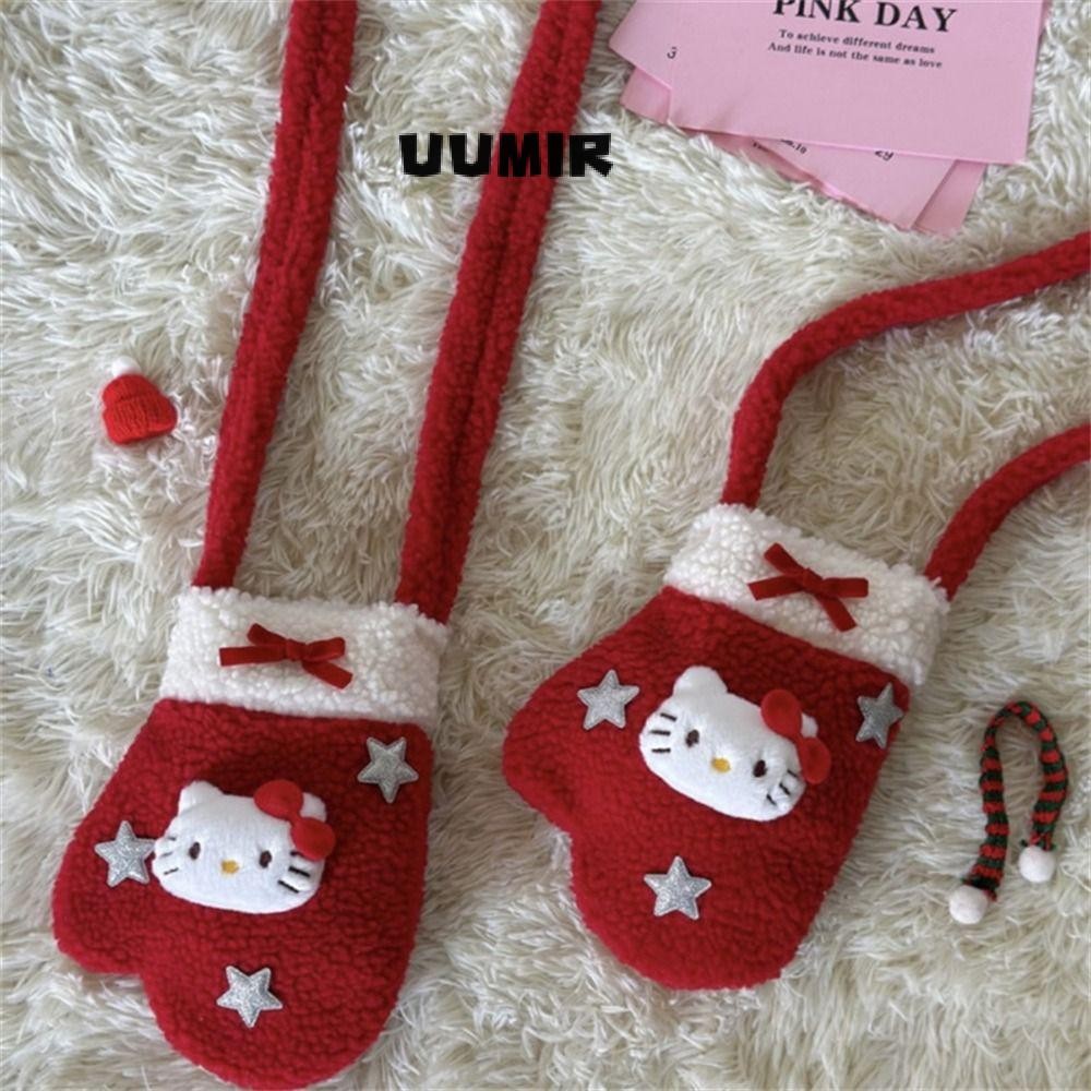 UUMIR กระเป๋าสะพายไหล่,ตุ๊กตาขนสัตว์ Sanrio Diagonal Crossbody Bag, แฟชั่น Red KT Hello Kitty ของขวัญคริสต์มาสสําหรับงานปาร์ตี้