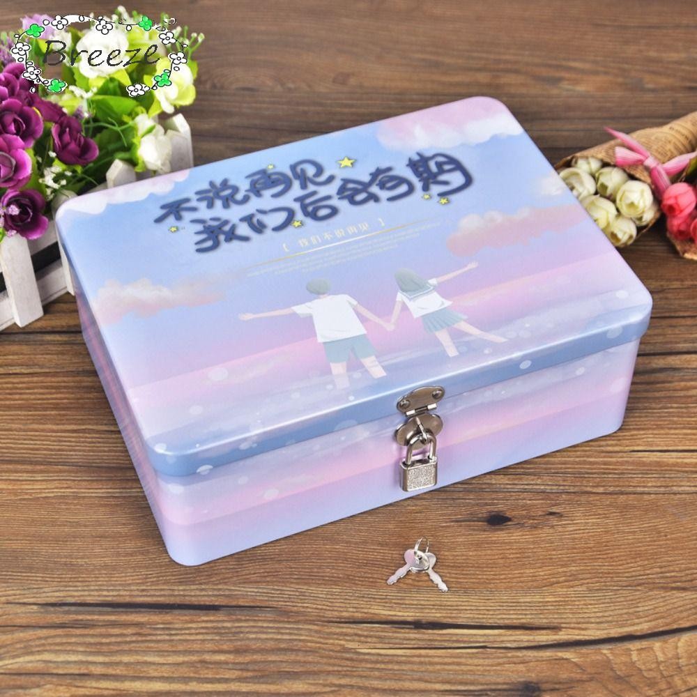 Breeze Desktop Storage ,พร้อมกุญแจล็อคกล่องดีบุกในครัวเรือน,กล่องโลหะเครื่องประดับความจุขนาดใหญ่วินเทจ