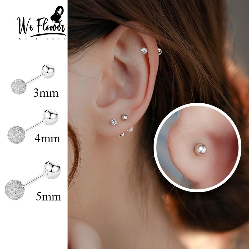 เราดอกไม้ Minimalism S925 เงิน Forsted Shining Ball สกรูต่างหูผู้หญิงผู้ชาย Hypoallergenic Pierced หู Studs เครื่องประดับอุปกรณ์เสริม
