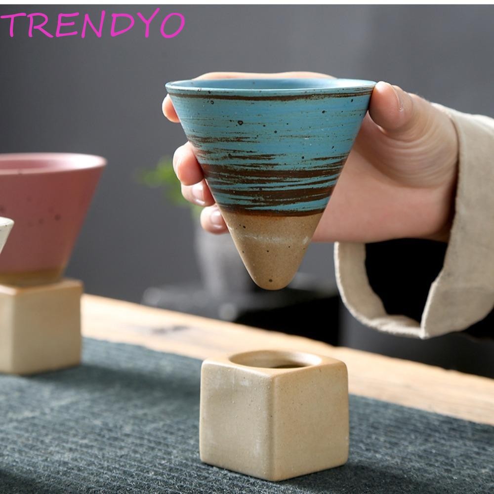 Trendyo Porcelain-Cup, พร้อมฐาน 100ml แก้วกาแฟเซรามิค, ครอบครัว Masters Cup Vintage สามเหลี่ยมกรวยรูปร่างถ้วยกาแฟห้องครัว