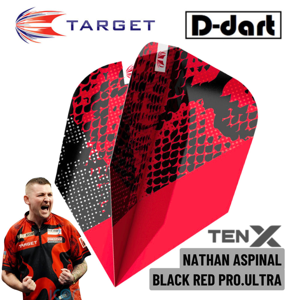 TARGET DARTS FLIGHT- NATHAN ASPINAL BLACK RED PRO.ULTRA TEN-X Dart Flights 3 ชิ้น/แพ็ค