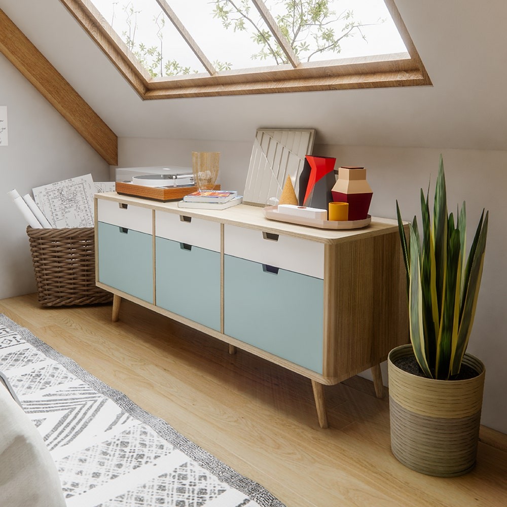 SB Design Square ไซด์บอร์ด KC-PLAY รุ่น WIB สีลินเบิร์ก-ขาว-ไลท์บลู (150x45x63 ซม.) แบรนด์ KONCEPT FURNITURE