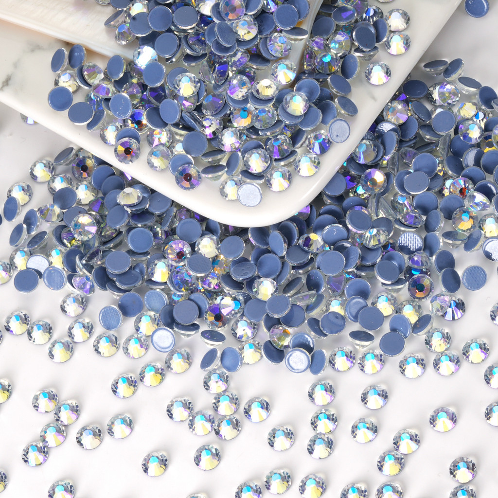 Sky Purple Flatback Rhinestone Glitter Iron On Crystal Round Stones Hotfix Strass สําหรับเสื้อผ้างานฝีมือ Diy