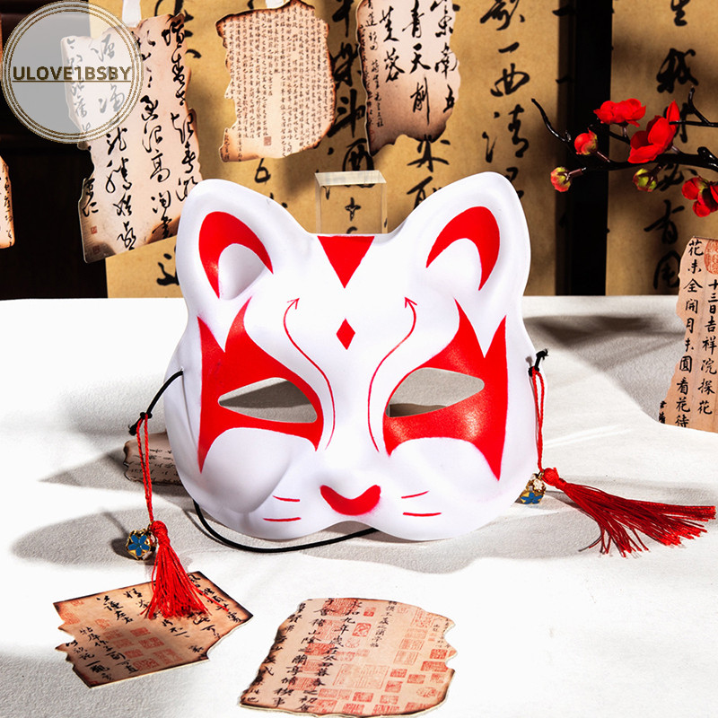 Ulove1bsby อะนิเมะ Foxes หน้ากากคอสเพลย์ญี่ปุ่น Rave มือวาดสัตว์ครึ่งหน้าหน้ากากแมวฮาโลวีนแต่งตัวเทศกาล Prop TH