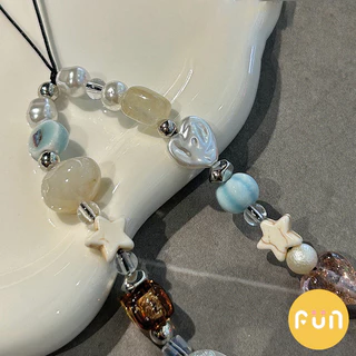 Ins Love Heart Star Beaded Universal โทรศัพท์มือถือโซ่กล้องเชือกเส้นเล็กอุปกรณ์ตกแต่ง Anti-Lost สายรัดข้อมือพวงกุญแจ